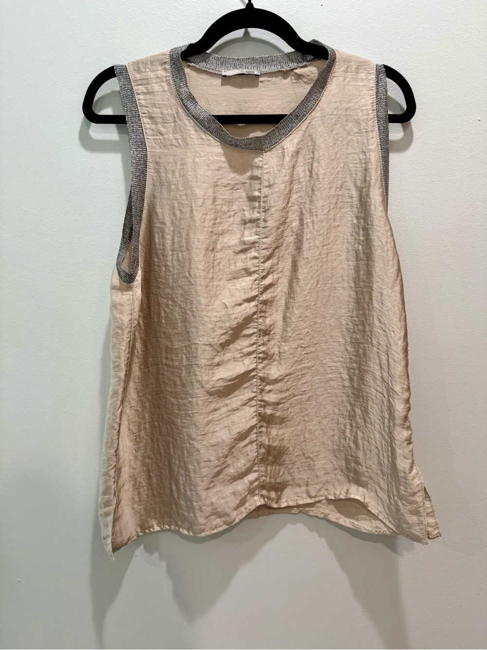 Zara Collection Silk Blend Sleeveless Tank Cream Metallic Trim Women’s Lg